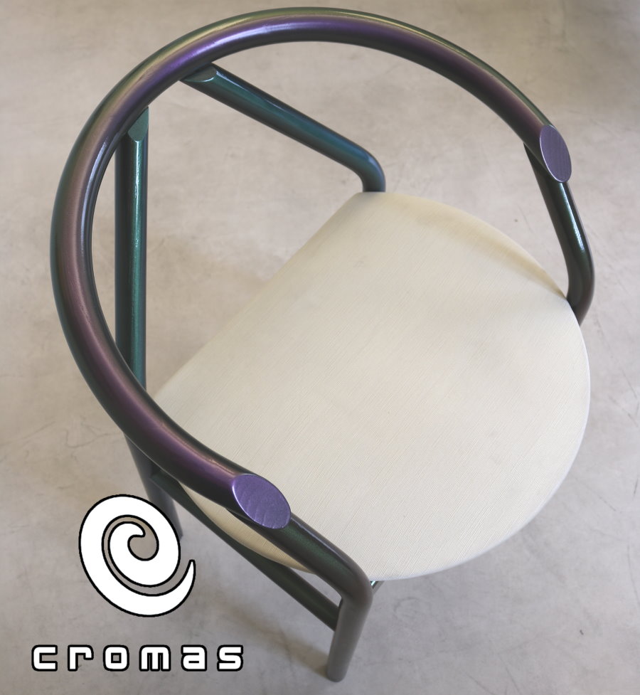 Chair painted with multicolor chameleon paint